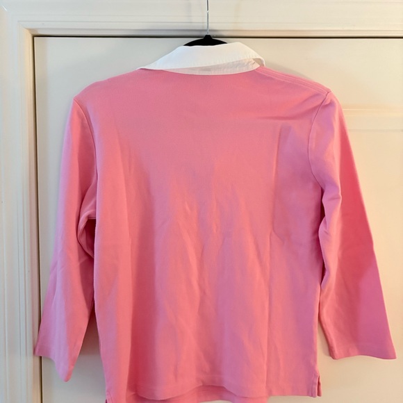 Lauren Ralph Lauren Women’s Pink and White Cotton Long Sleeve Polo Shirt - Picture 6 of 8